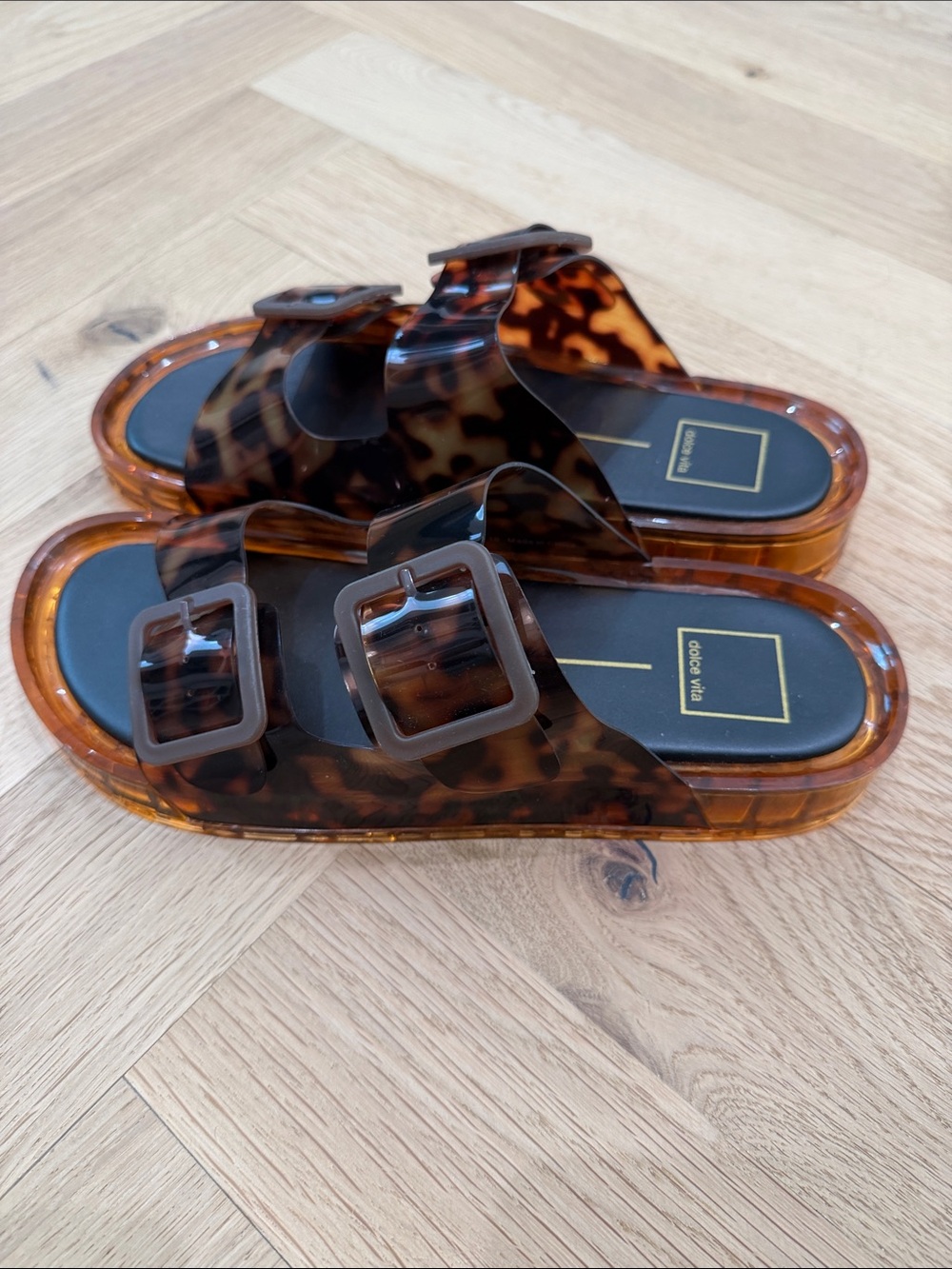 Dolce Vita Tortoiseshell Double Buckle Slide Sandals - Amber NEVER WORN